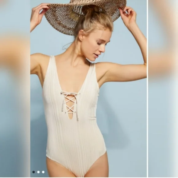 NEW TAVIK/REVOLVE Roan Slinky Ribbed One-Piece Swimsuit IN tapioca XS - Picture 6 of 16